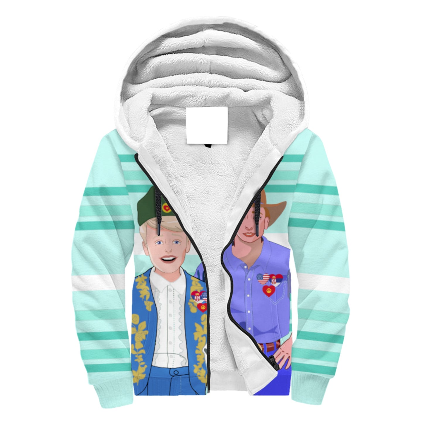 Plush Hoodie GLOBAL FREEDOM UNITED© Men Serbia & USA Light Green