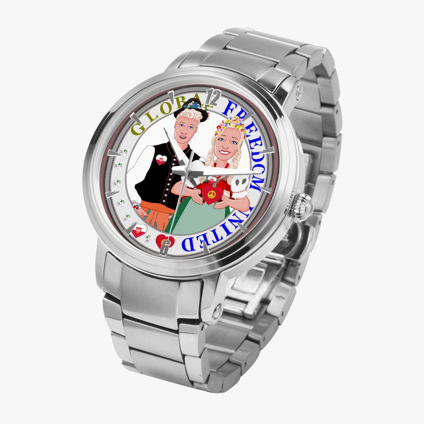 GLOBAL FREEDOM UNITED© Couple Poland New Steel Strap Automatic Watch (With Indicators)