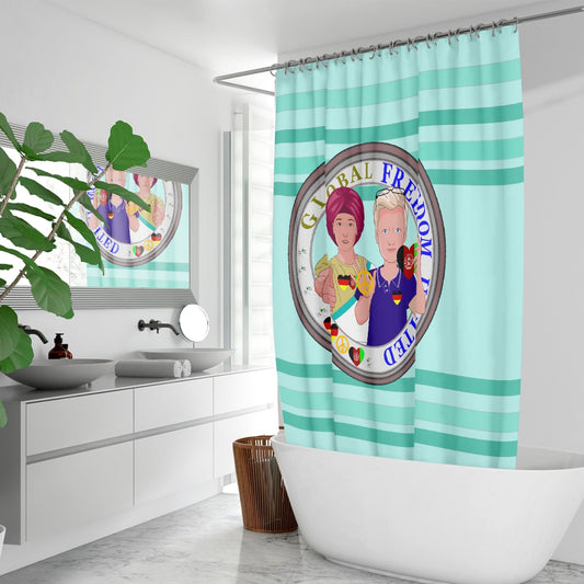Quick-drying Shower Curtain GLOBAL FREEDOM UNITED© Men Afghanistan & Germany Light Green