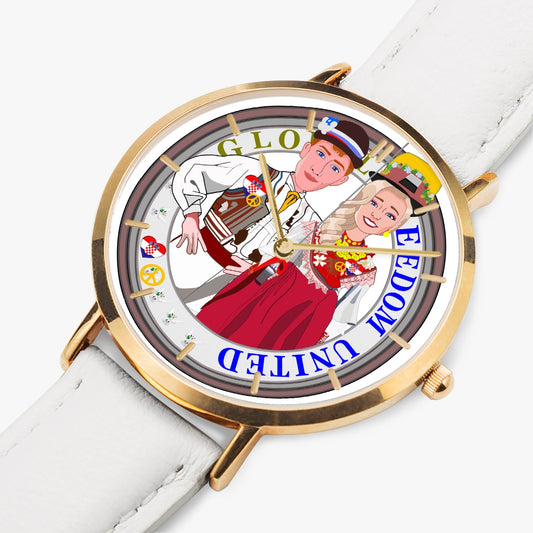 Hot Selling Ultra-Thin Leather Strap Quartz Watch (Rose Gold With Indicators)  GLOBAL FREEDOM UNITED© COUPLE CROATIA