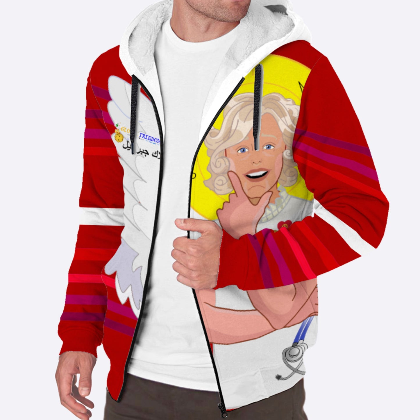 Plush Hoodie GLOBAL FREEDOM UNITED© Archangel Gabriel Arabic Red