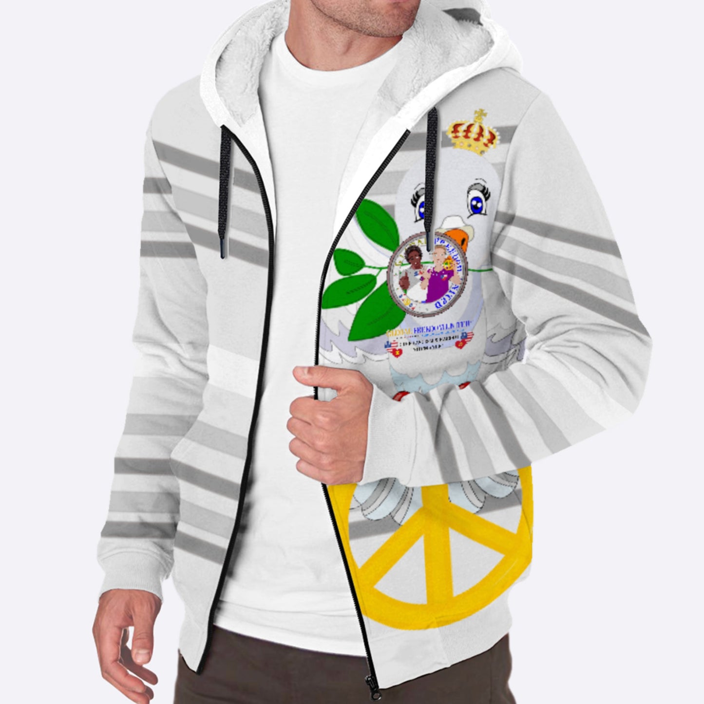 Plush Hoodie GLOBAL FREEDOM UNITED© Men Anti Racism & Fascism USA Grey