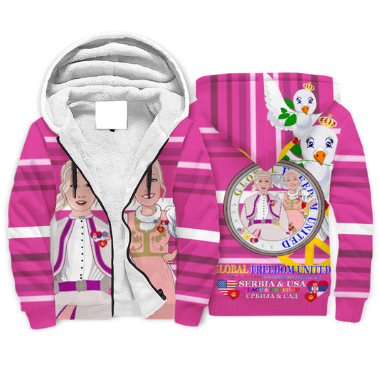 Plush Hoodie GLOBAL FREEDOM UNITED© Women Serbia & USA Pink2