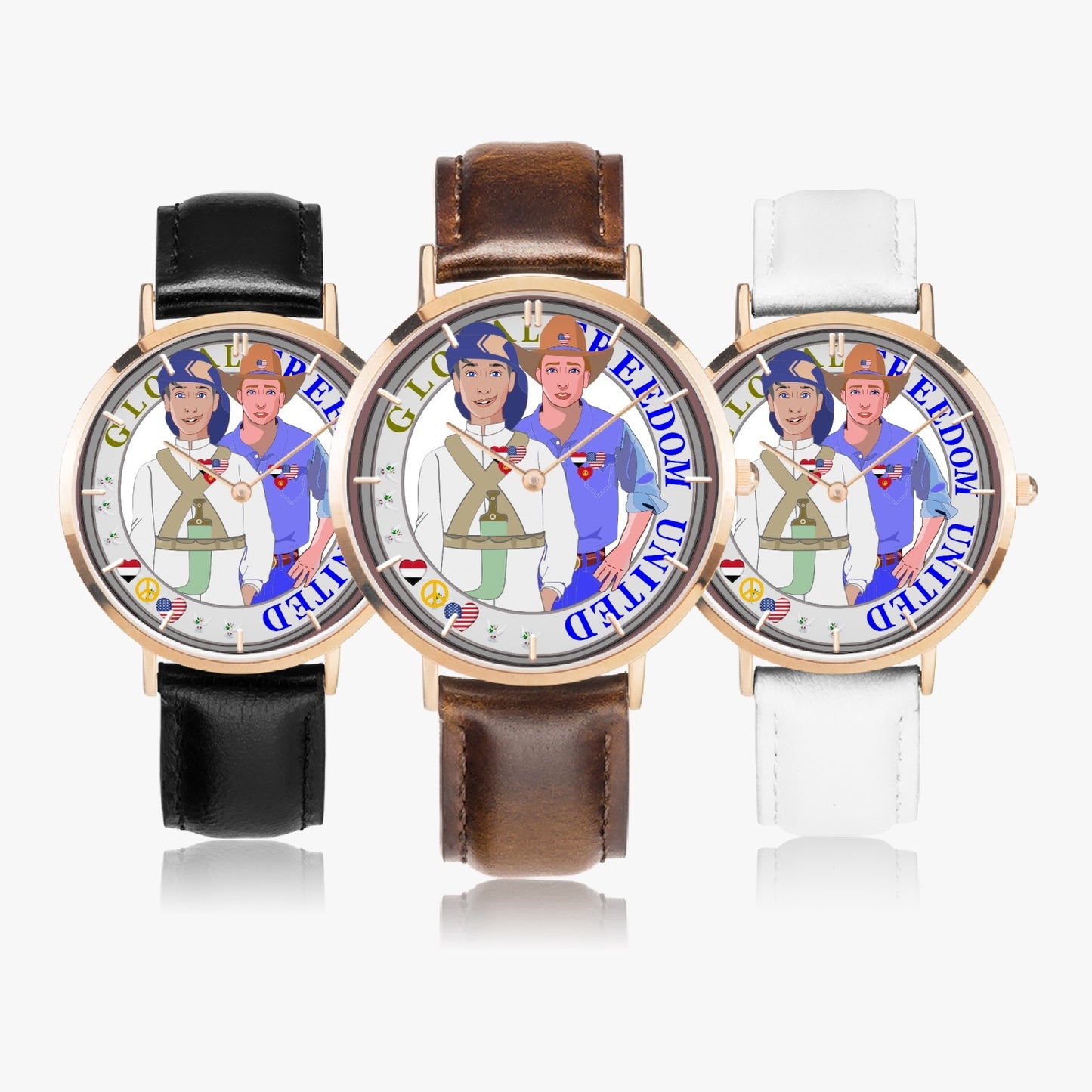 GLOBAL FREEDOM UNITED© Hot Selling Ultra-Thin Leather Strap Quartz Watch (Rose Gold With Indicators) Men Yemen & USA