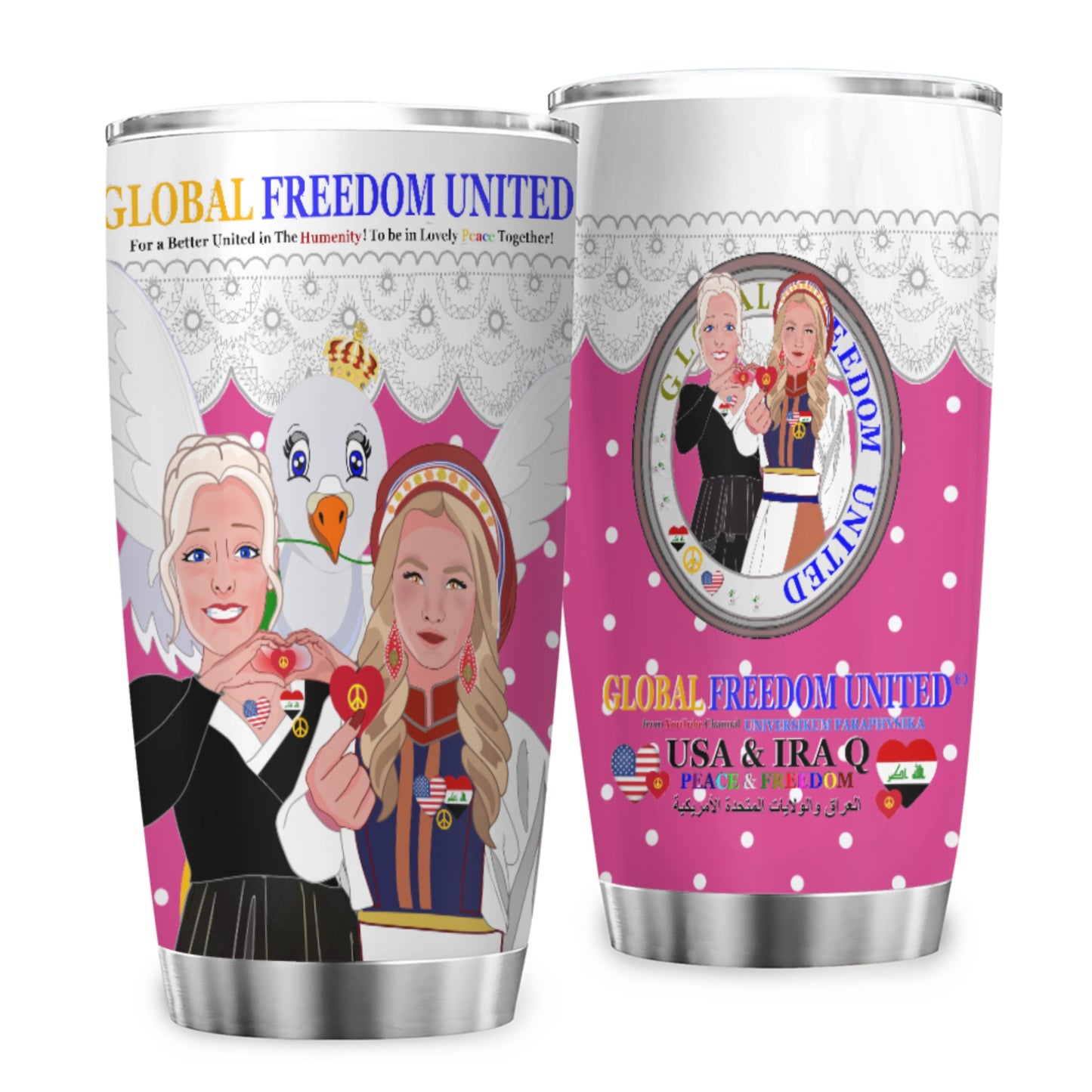 Tumbler GLOBAL FREEDOM UNITED© Women Iraq & USA Pink2