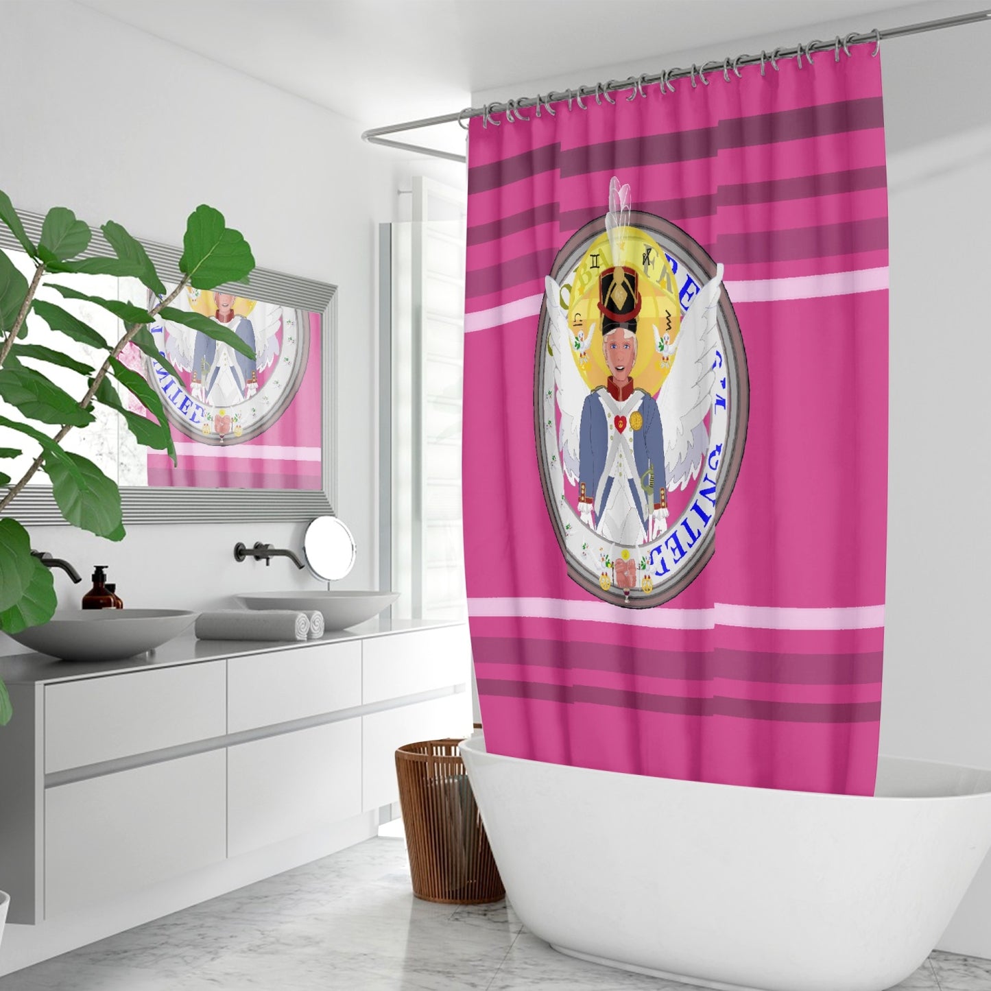 Quick-drying Shower Curtain GLOBAL FREEDOM UNITED© Archangel Michael Version 3 Pink2