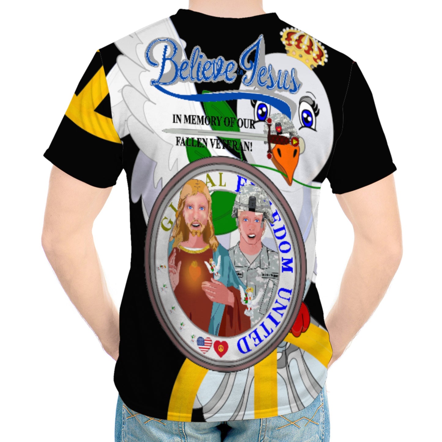 Men´s T-shirt Black GLOBAL FREEDOM UNITED© Jesus Christ For Fallen US American Soldiers