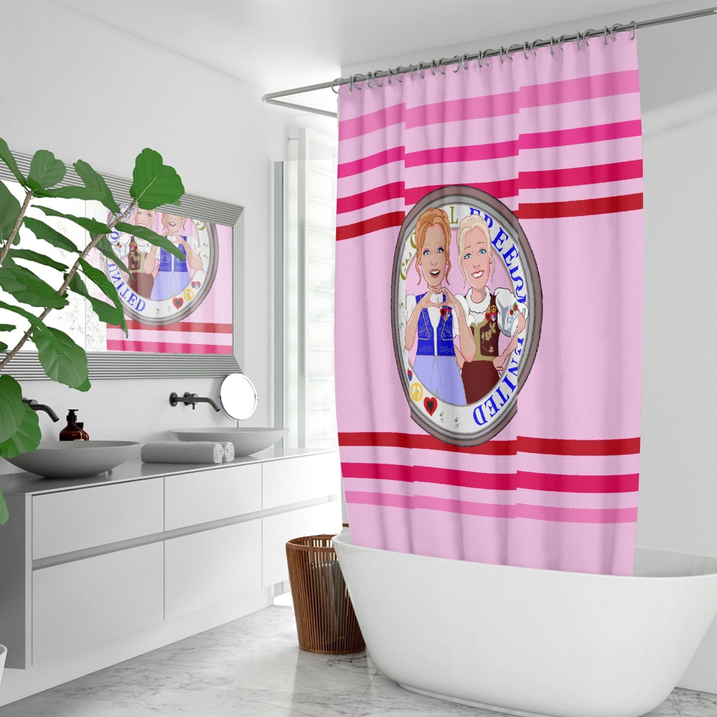 Quick-drying Shower Curtain GLOBAL FREEDOM UNITED© Women Albania & Serbia Pink