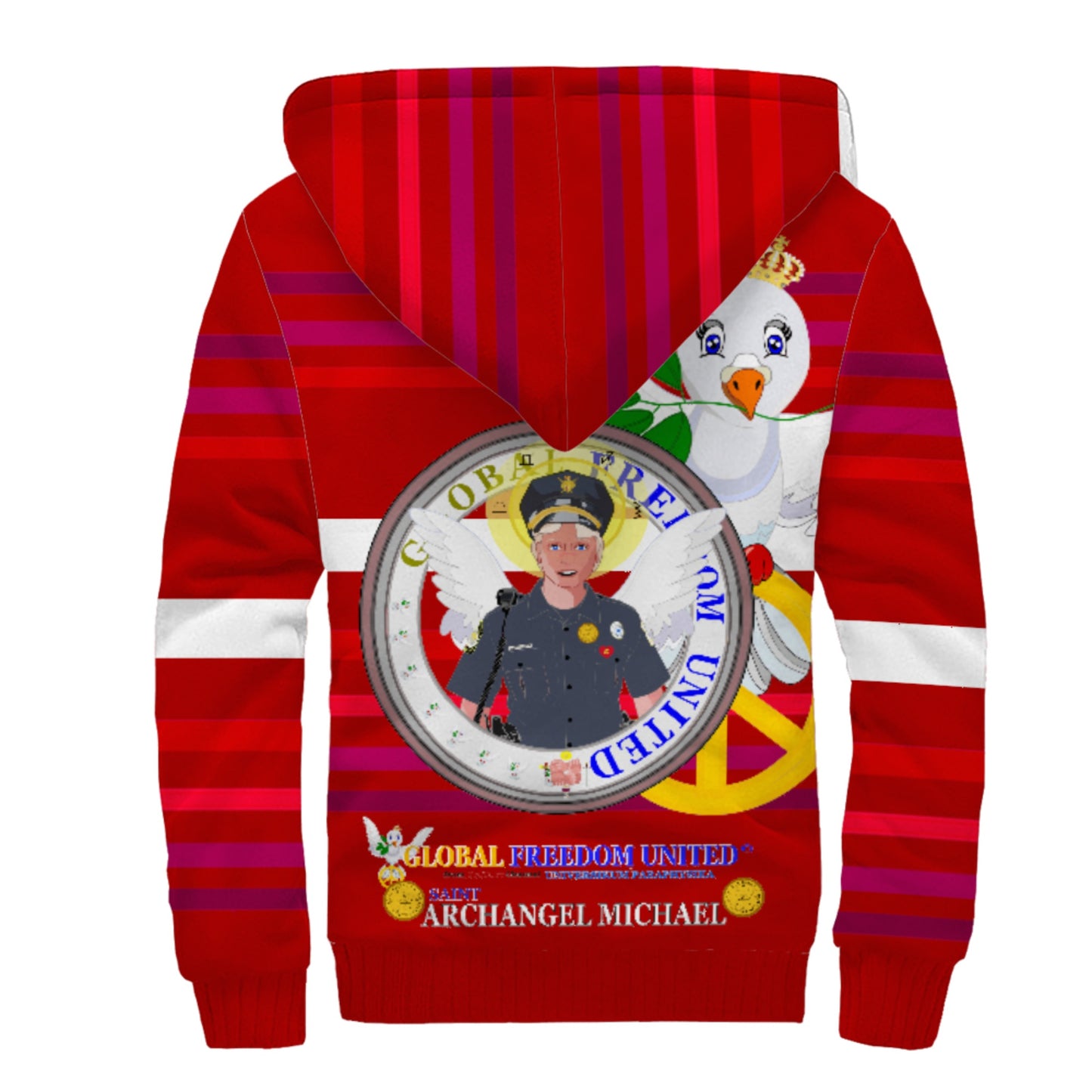 Plush Hoodie GLOBAL FREEDOM UNITED© Archangel Michael As Policemen Red