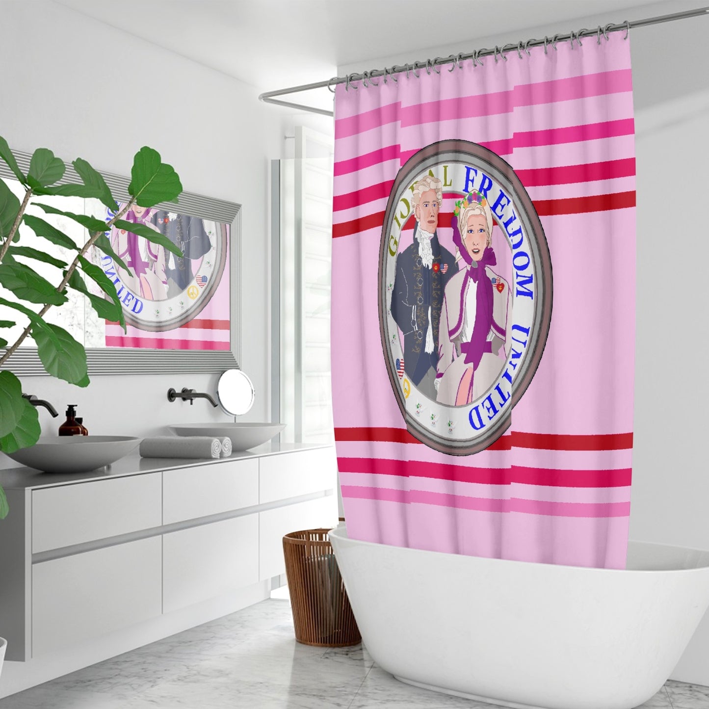GLOBAL FREEDOM UNITED© Couple USA Georg Washington Pink1 - Quick-drying Shower Curtain