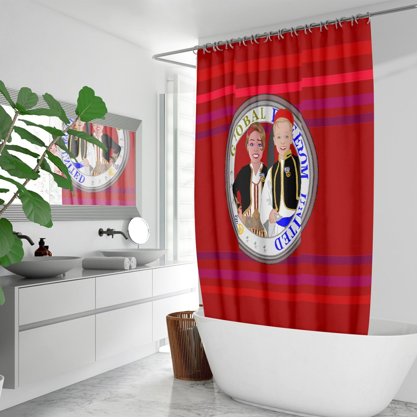 GLOBAL FREEDOM UNITED© Couple Greece Red Quick-drying Shower Curtain