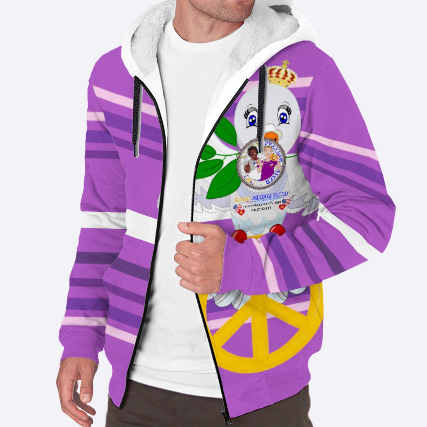 Plush Hoodie GLOBAL FREEDOM UNITED© Men Anti Racism & Fascism USA  Lilac