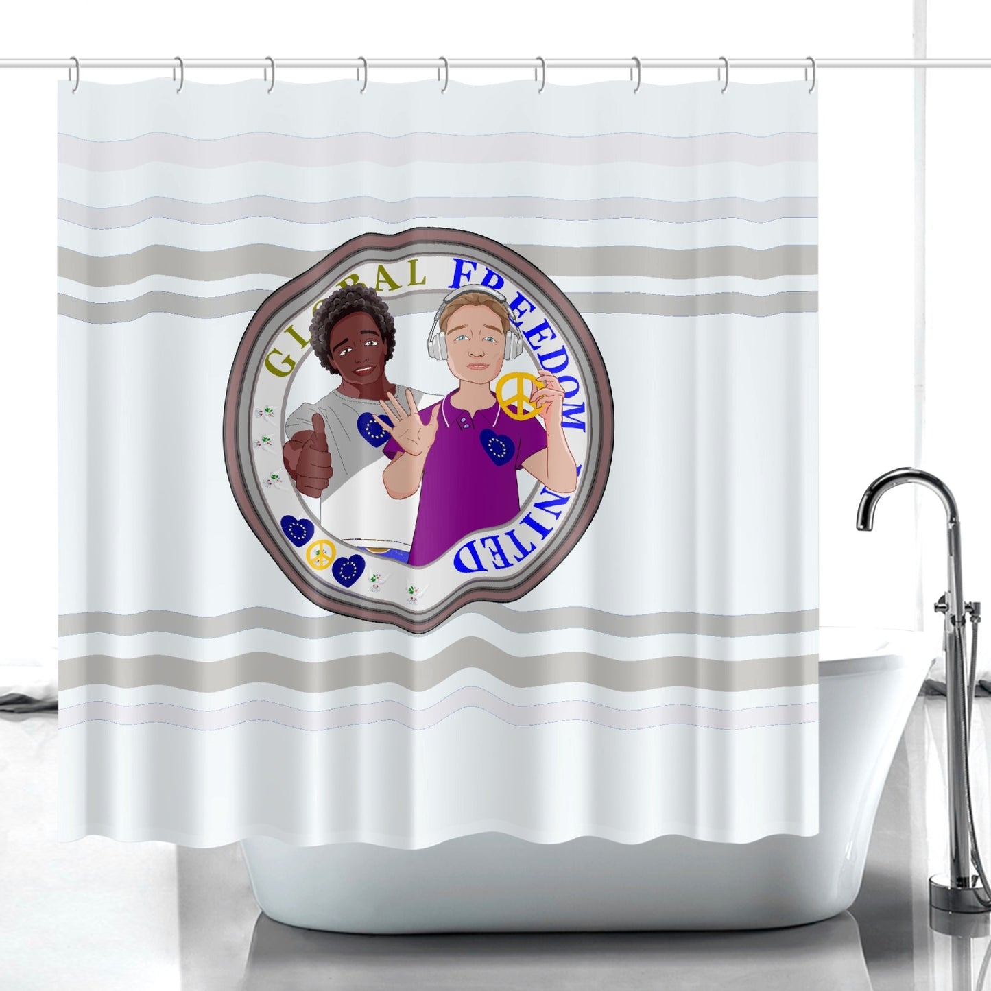 Quick-drying Shower Curtain  GLOBAL FREEDOM UNITED© Men Anti Fascism & Racism EU Wight