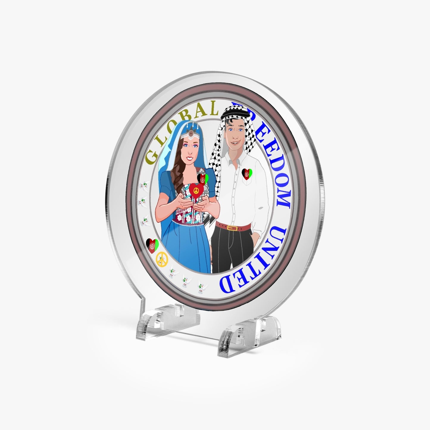 GLOBAL FREEDOM UNITED© Couple Afghanistan Acrylic Plaque with Stand - Round