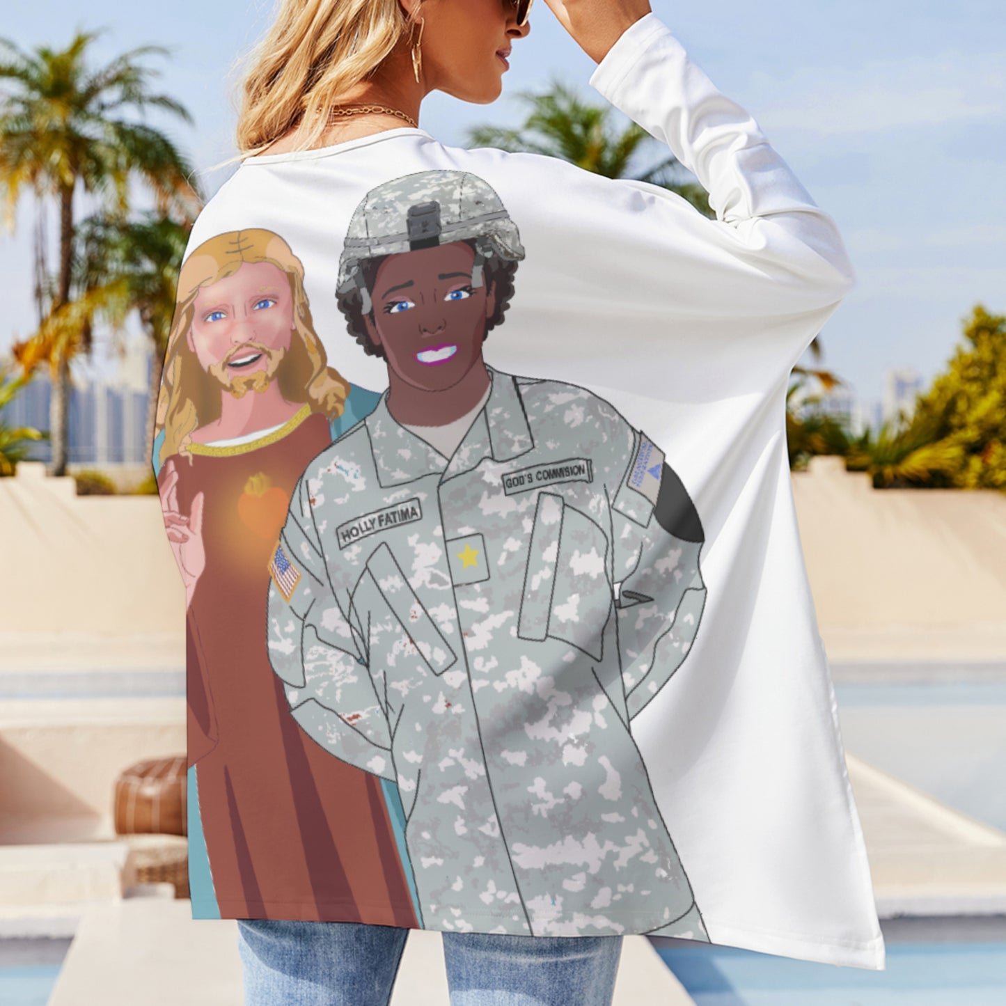 Pullover Long Sleeve T-shirt GLOBAL FREEDOM UNITED© Jesus Christ For Fallen Veteran US  Afro American Soldiers V2