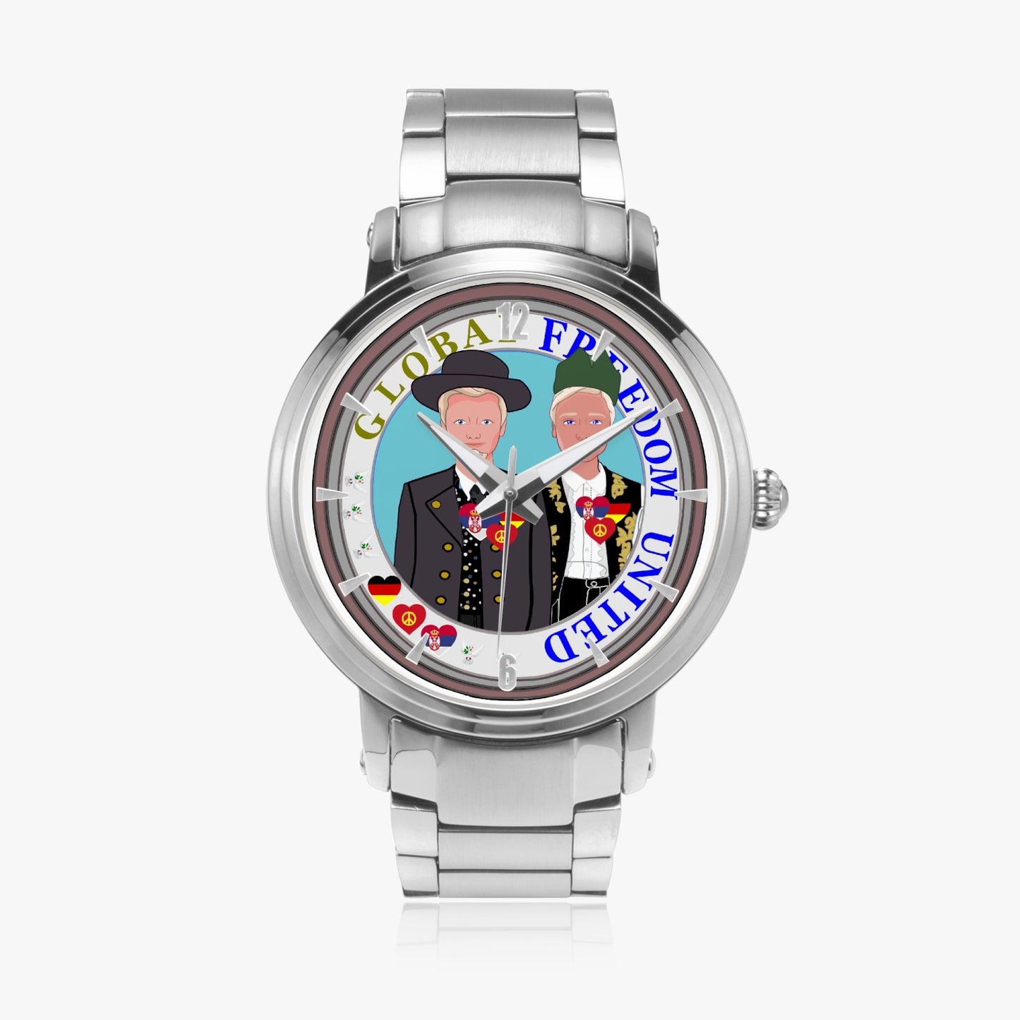 New Steel Strap Automatic Watch (With Indicators) GLOBAL FREEDOM UNITED© Men Serbia & Germany