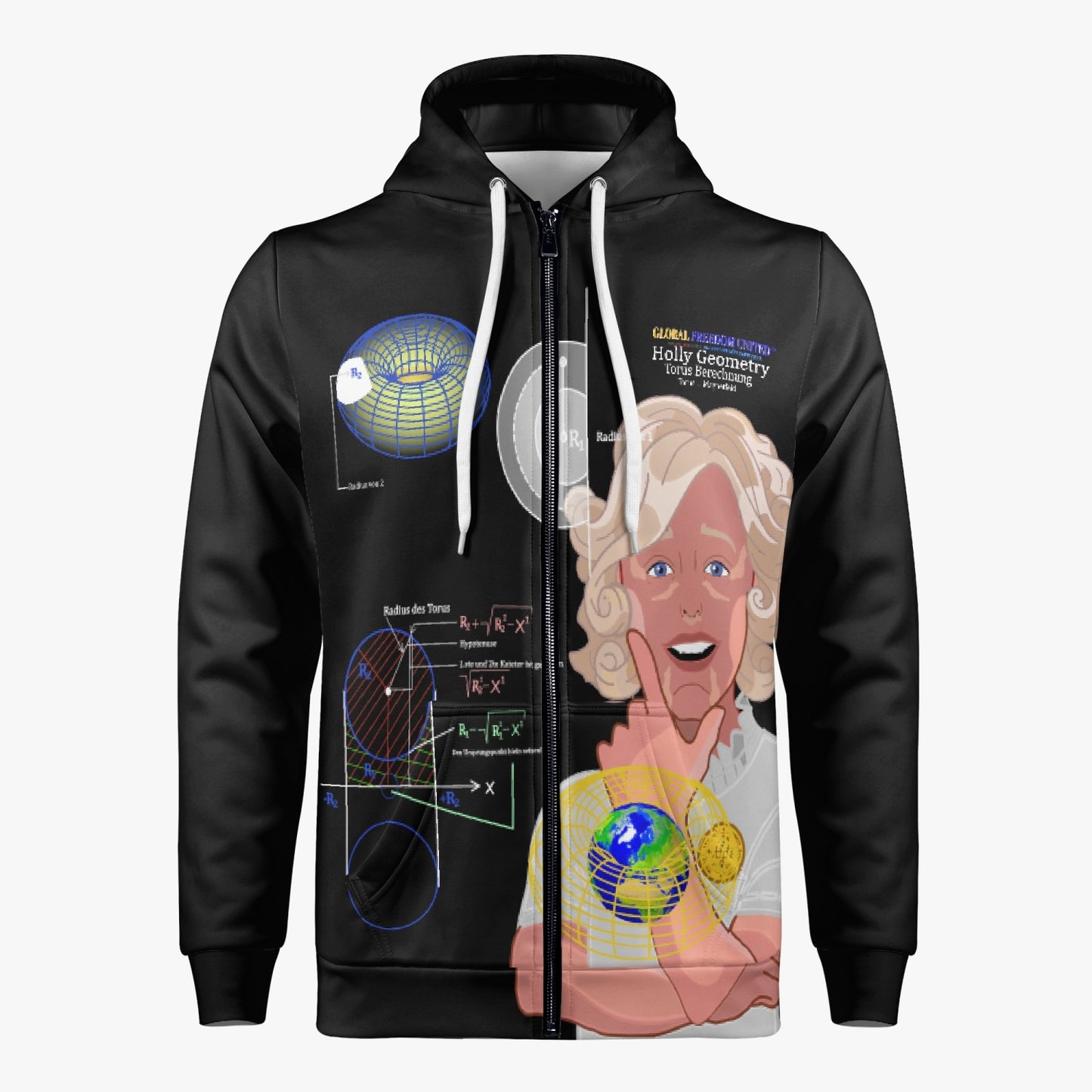 HOLLY GEOMETRY TORUS CODE GLOBAL FREEDOM UNITED© Men's AOP Full Zip Up Hoodie