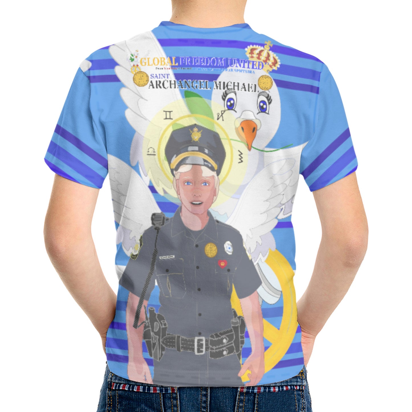 Childrens T-shirt GLOBAL FREEDOM UNITED© Archangel Michael As Policemen Deep Blue