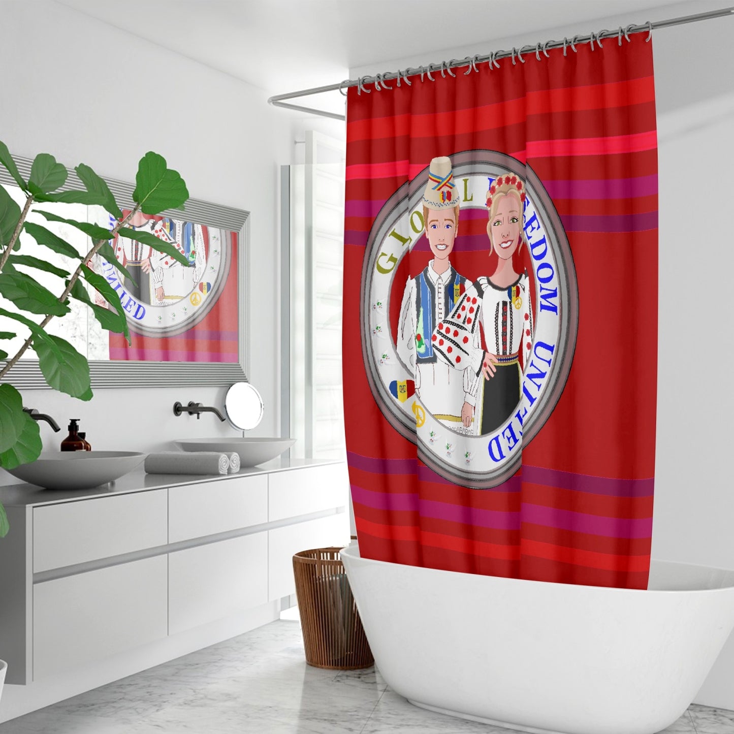 GLOBAL FREEDOM UNITED© Couple Romania Red - Quick-drying Shower Curtain