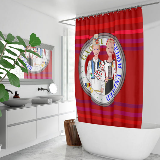 GLOBAL FREEDOM UNITED© Couple Romania Red - Quick-drying Shower Curtain
