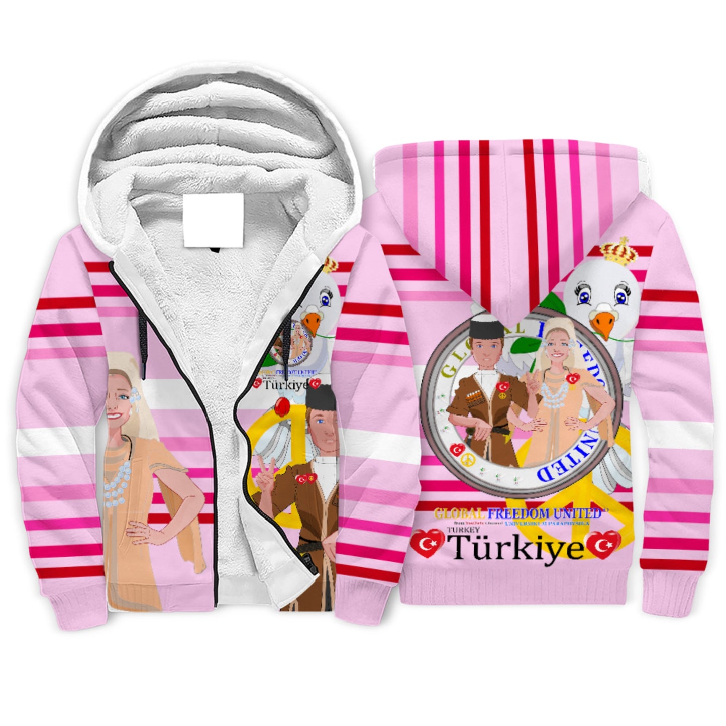Plush Hoodie GLOBAL FREEDOM UNITED© Couple Turkey Pink1