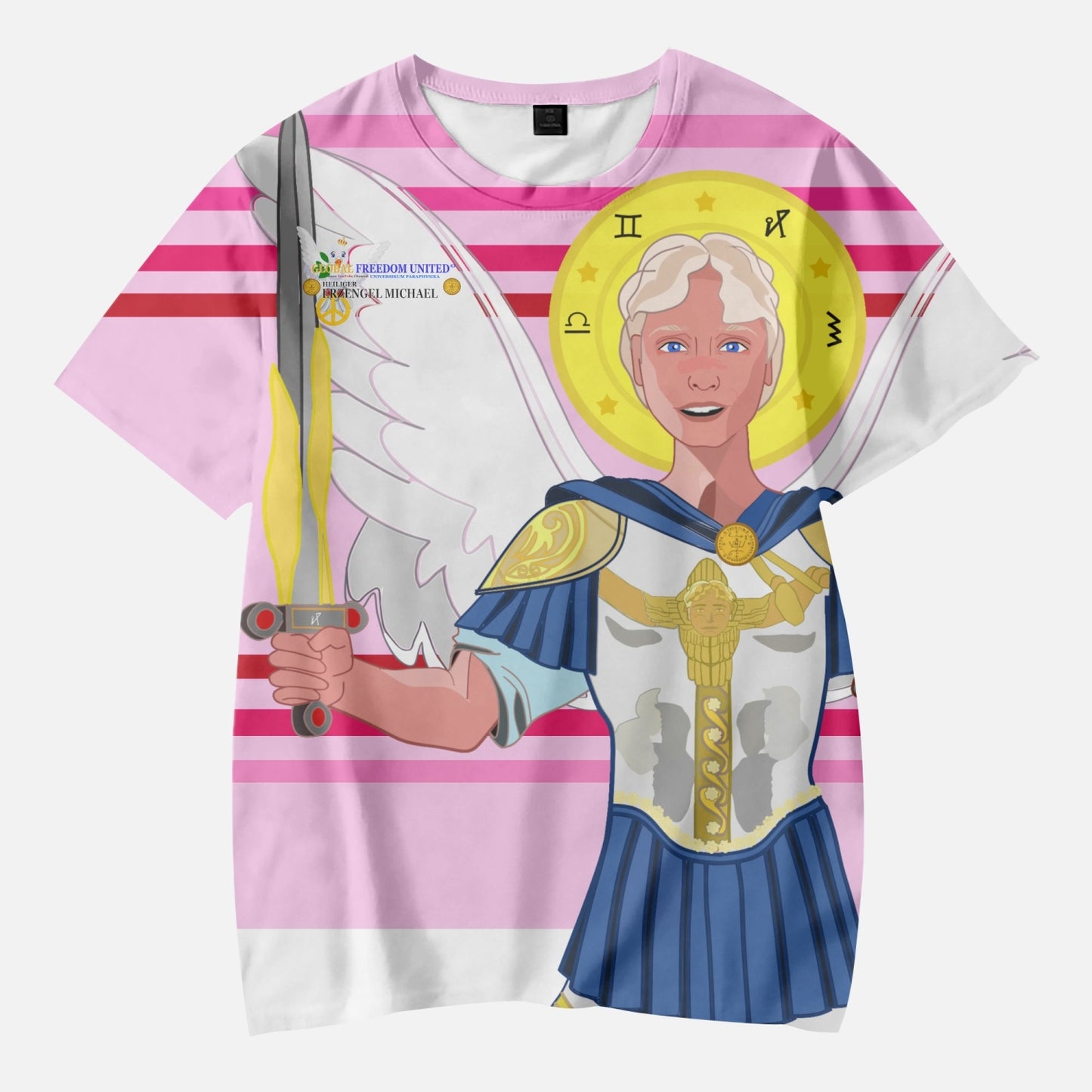 AOP Kids' Short T-Shirts GLOBAL FREEDOM UNITED ARCHANGEL MICHAEL GERMAN PINK 2