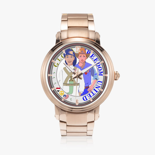 GLOBAL FREEDOM UNITED© New Steel Strap Automatic Watch (With Indicators) Men Yemen & USA V1