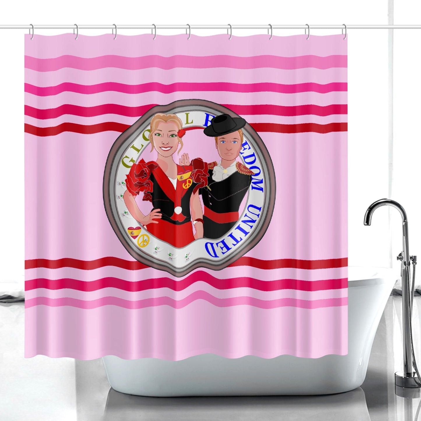 GLOBAL FREEDOM UNITED© Couple Spain Pink1 Quick-drying Shower Curtain