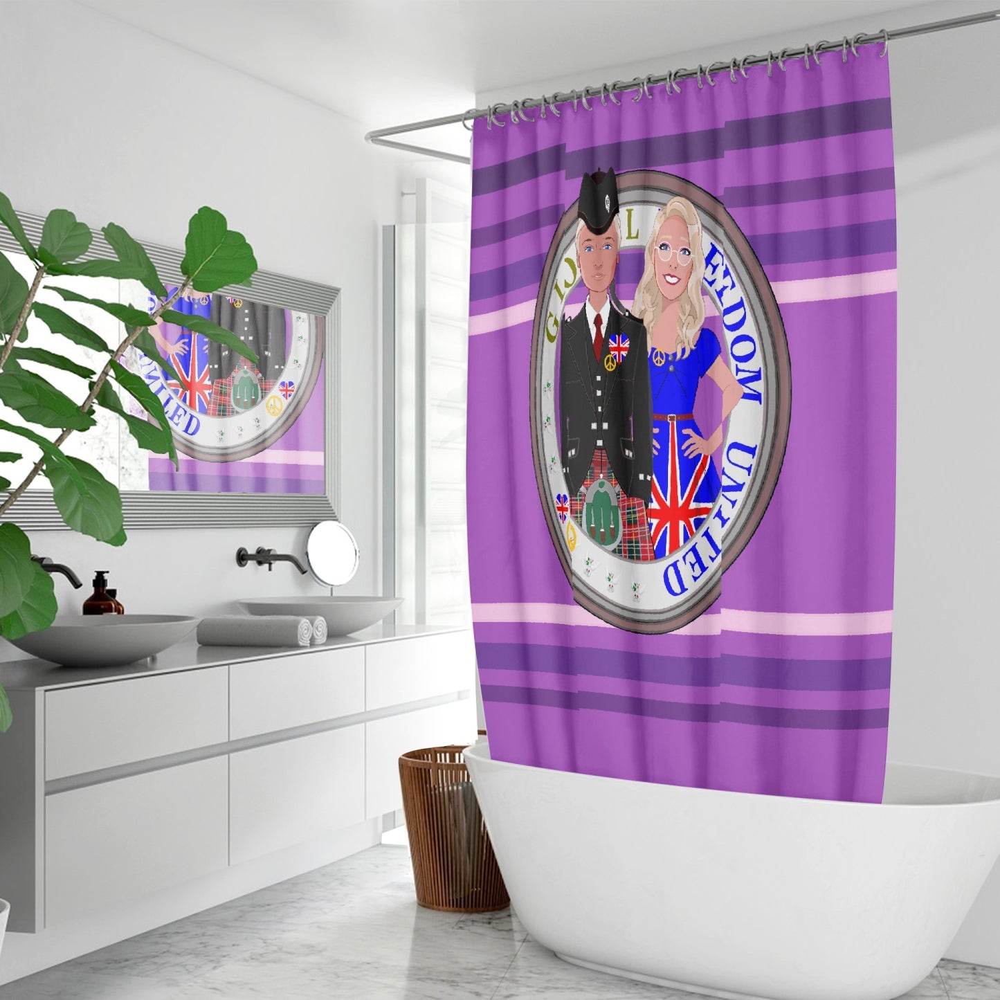 GLOBAL FREEDOM UNITED© Couple England Lilac - Quick-drying Shower Curtain