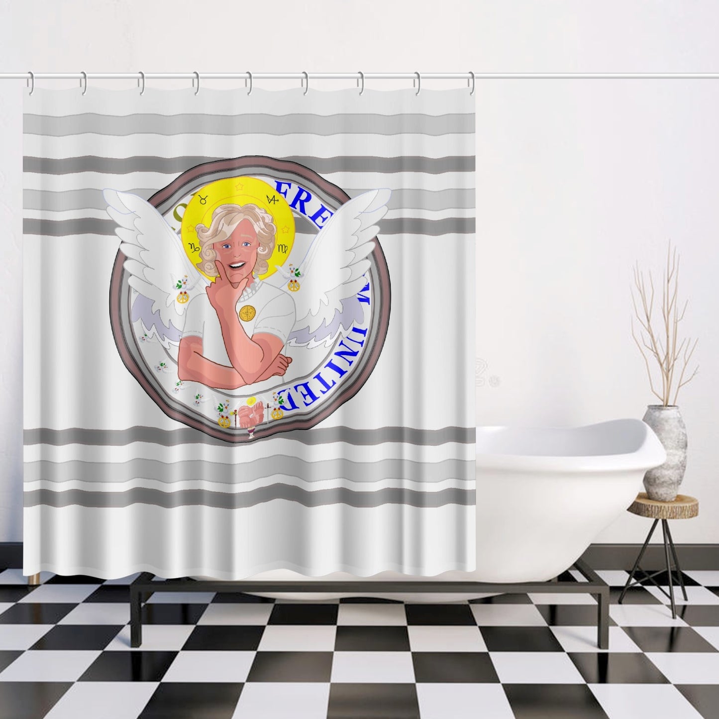 Quick-drying Shower Curtain GLOBAL FREEDOM UNITED© ARCHANGEL GABRIEL Grey