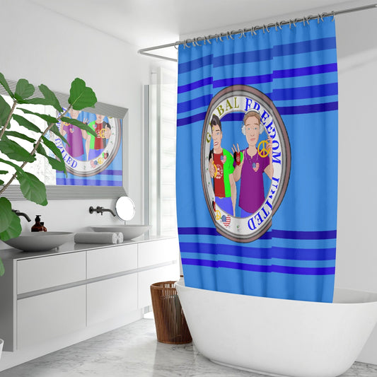 Quick-drying Shower Curtain GLOBAL FREEDOM UNITED© Men Afghanistan & USA Deep Blue