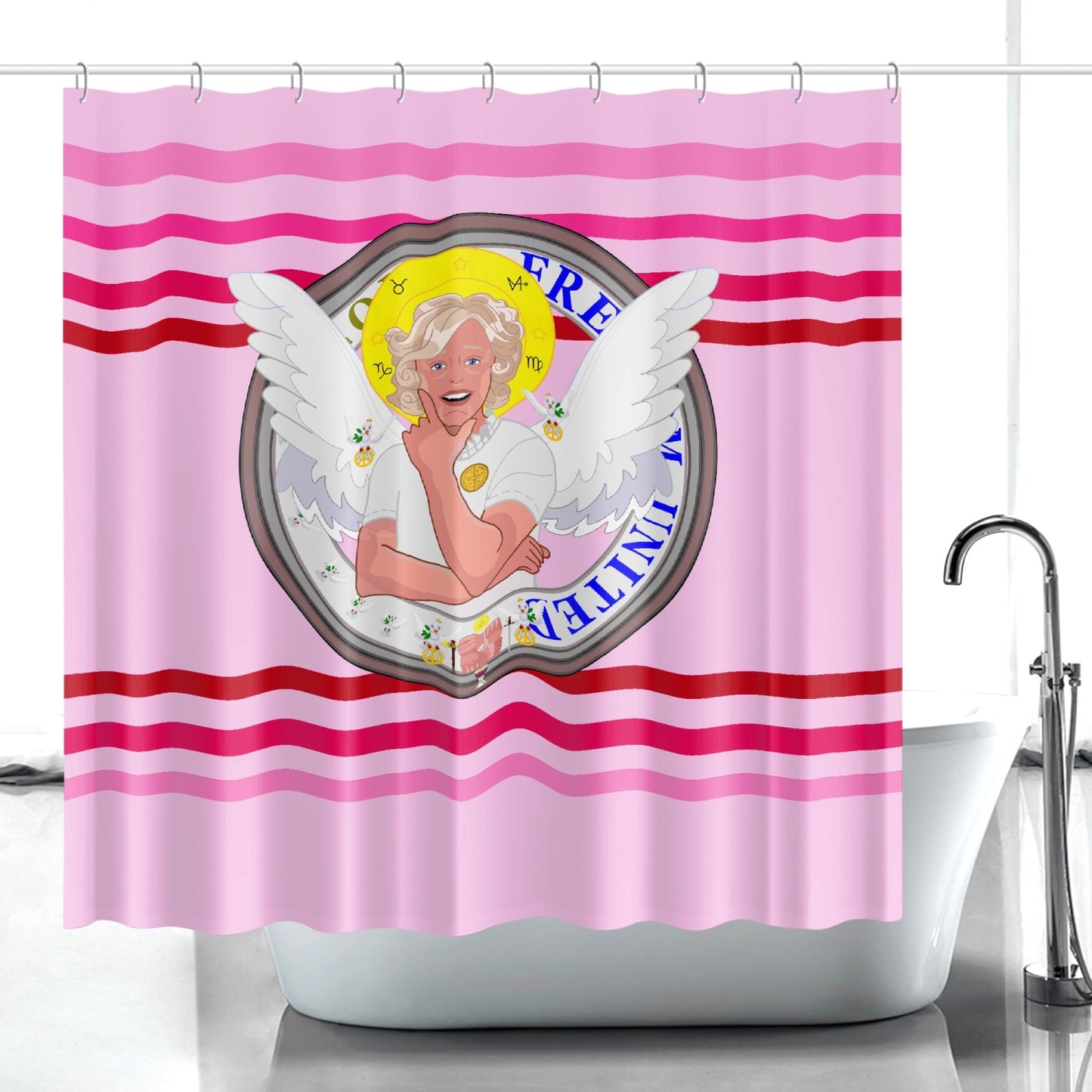 Quick-drying Shower Curtain GLOBAL FREEDOM UNITED© ARCHANGEL GABRIEL Pink1