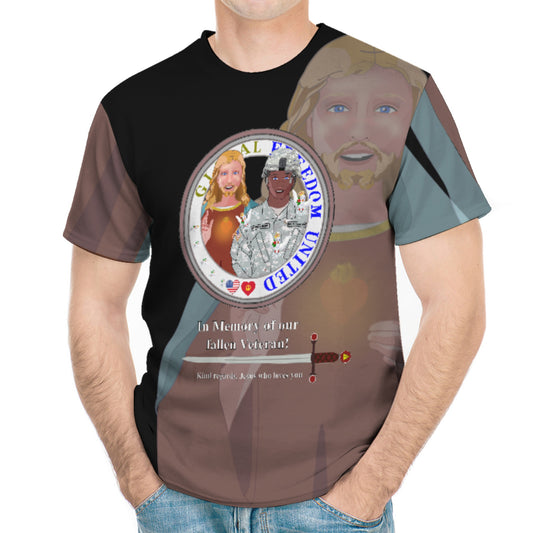 Men´s T-shirt Black GLOBAL FREEDOM UNITED© Jesus Christ For Fallen Veteran US Afro American Soldiers V1.2