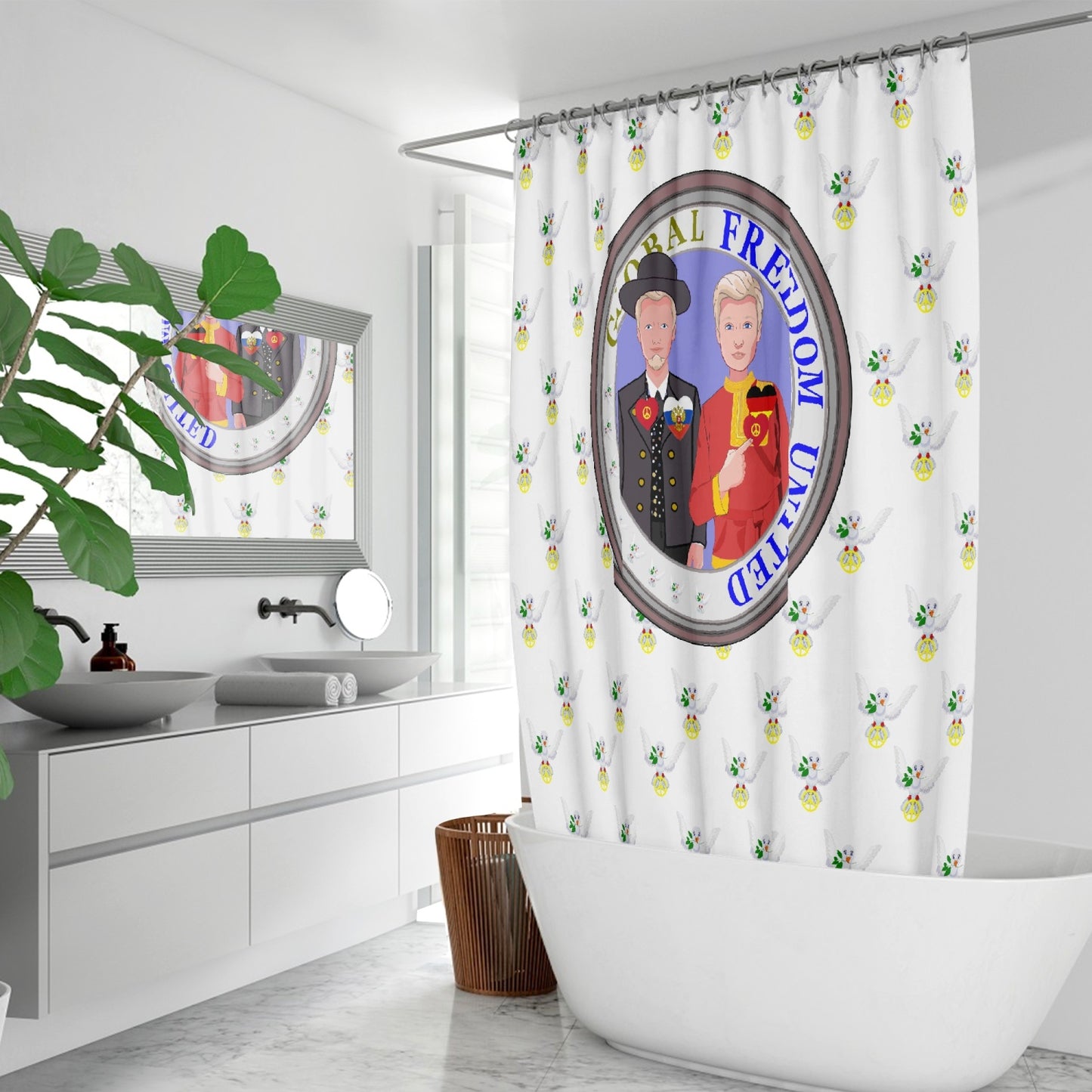 GLOBAL FREEDOM UNITED MEN RUSSIA & GERMANY OLD PEACE WIGHT Quick-drying Shower Curtain