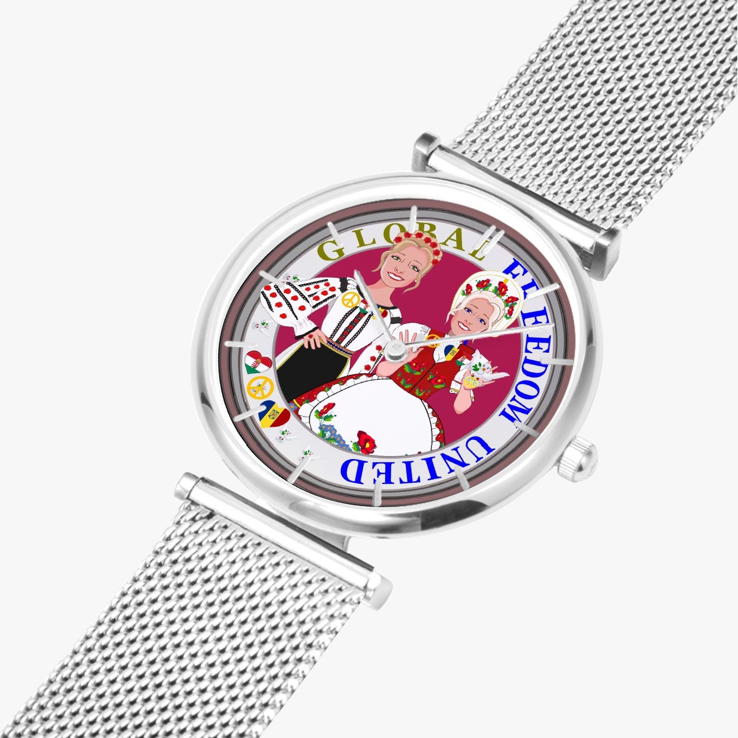 GLOBAL FREEDOM UNITED© New Stylish Ultra-Thin Quartz Watch (With Indicators) Women Romania & Hungary