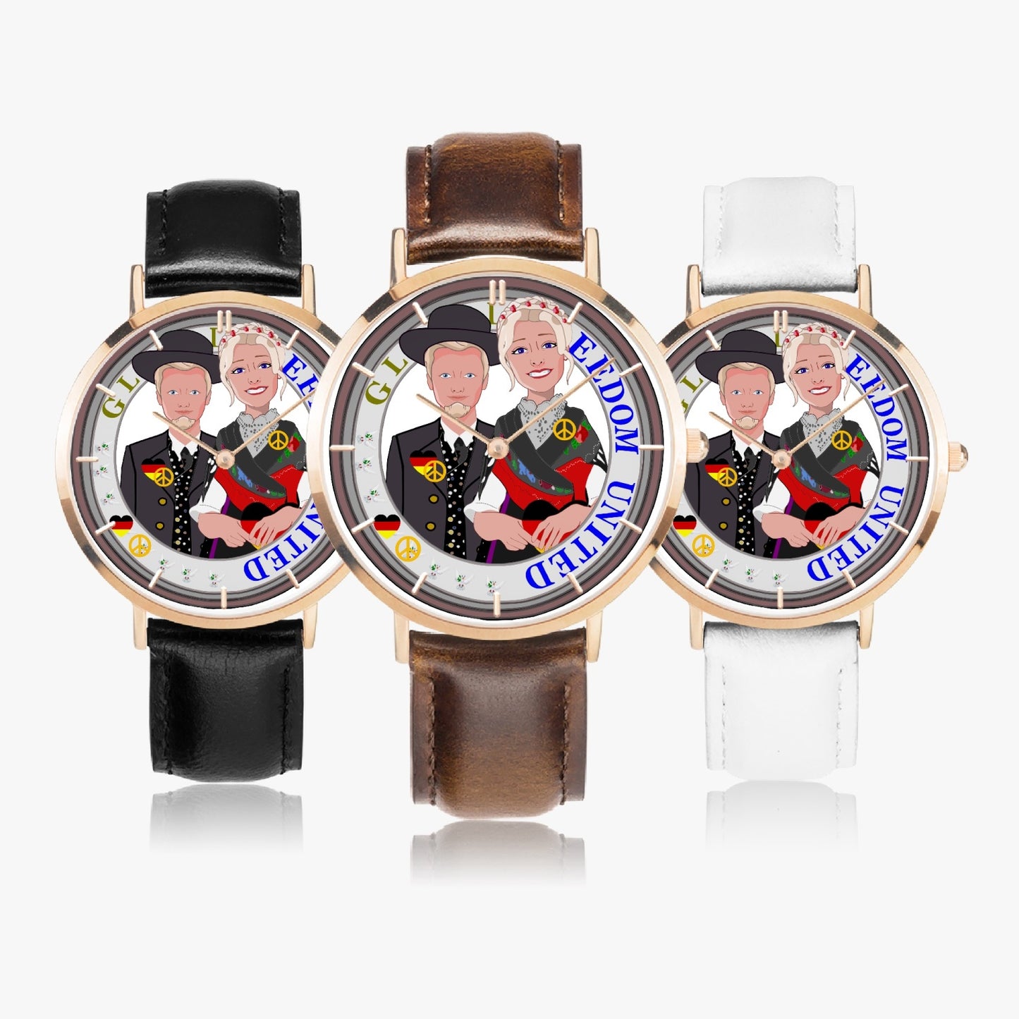 Hot Selling Ultra-Thin Leather Strap Quartz Watch (Rose Gold With Indicators)  GLOBAL FREEDOM UNITED©  COUPLE GERMANY TRADITION