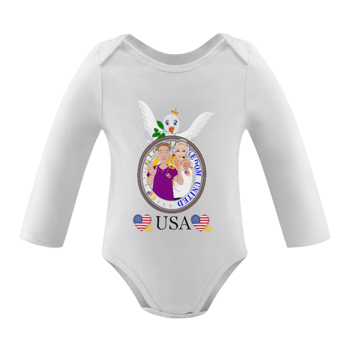 Baby Long-sleeve Bodysuit GLOBAL FREEDOM UNITED© Couple USA Wight American