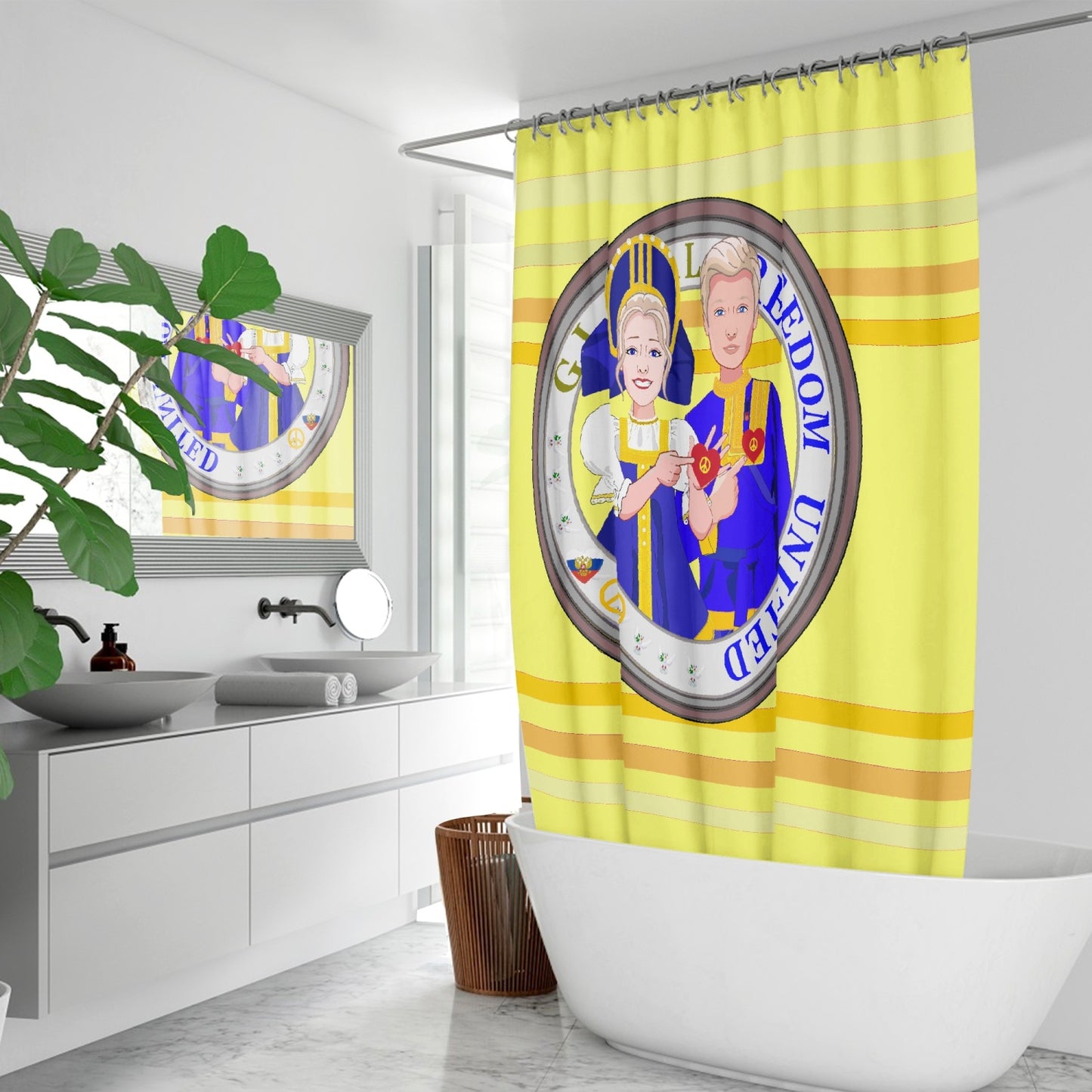 GLOBAL FREEDOM UNITED© Couple Russia Yellow - Quick-drying Shower Curtain