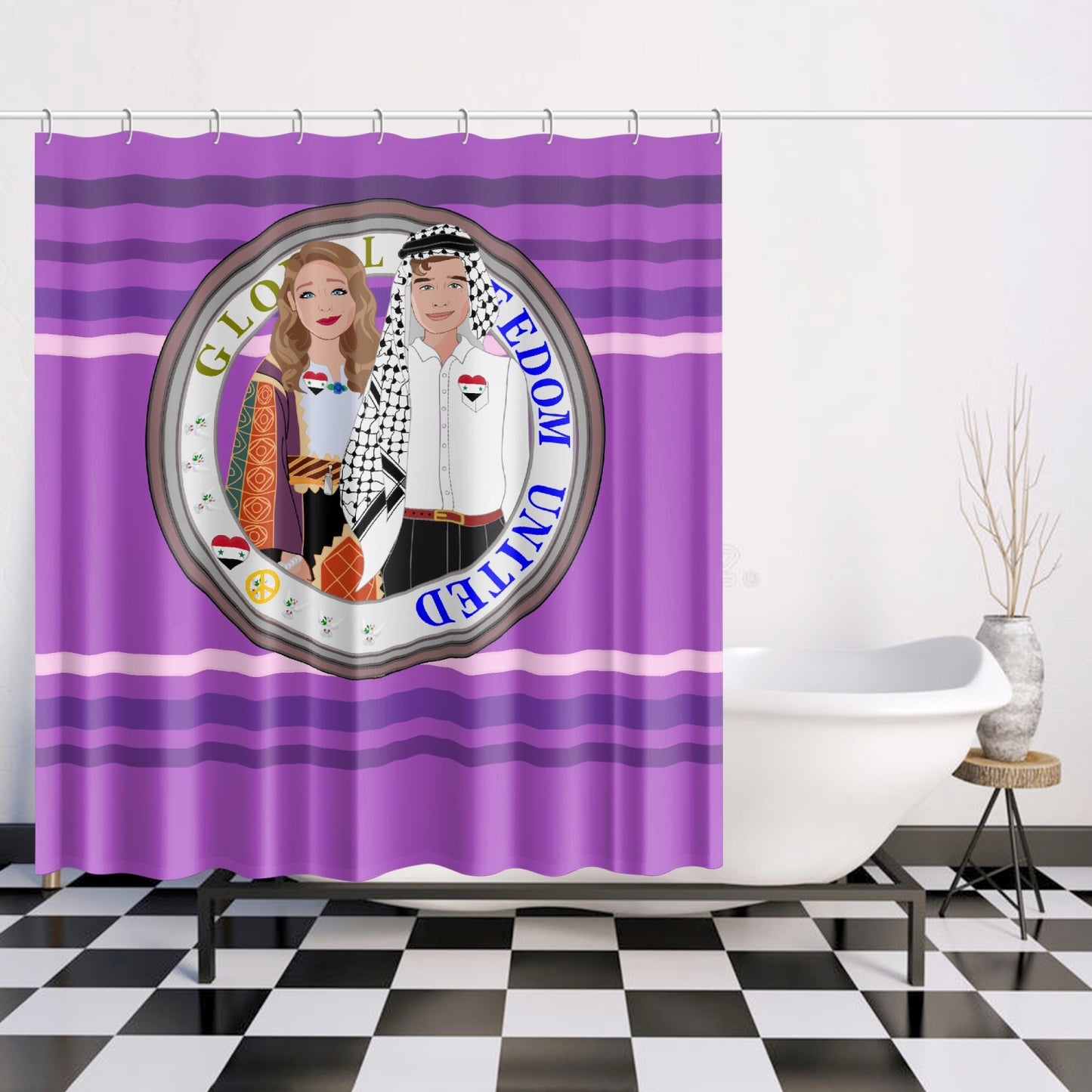GLOBAL FREEDOM UNITED© Couple Syria Lilac - Quick-drying Shower Curtain