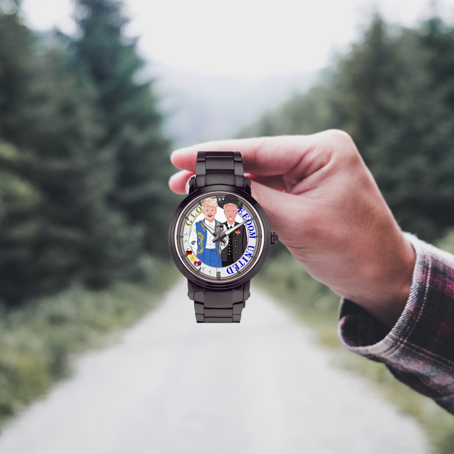 GLOBAL FREEDOM UNITED© Men Serbia & Germany V2 New Steel Strap Automatic Watch (With Indicators)