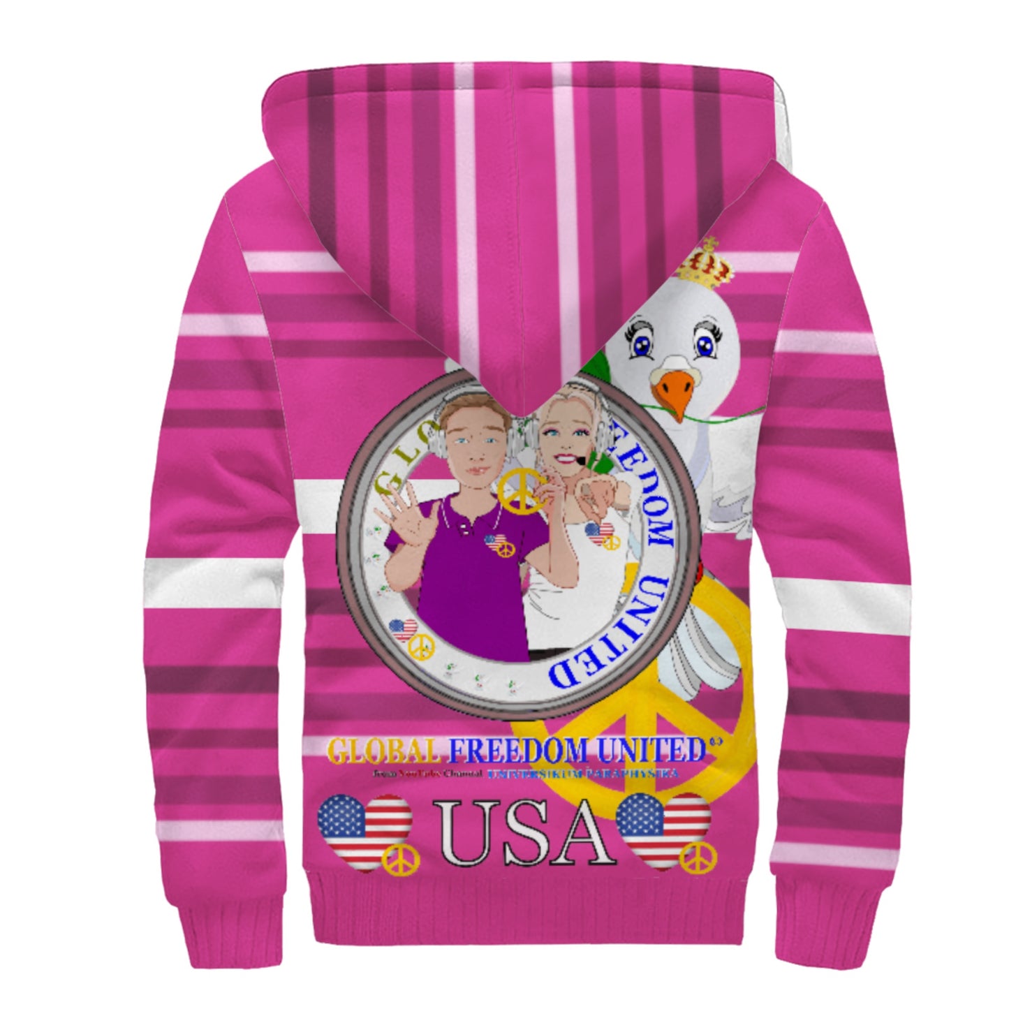 Plush Hoodie GLOBAL FREEDOM UNITED© Couple USA Wight American Pink