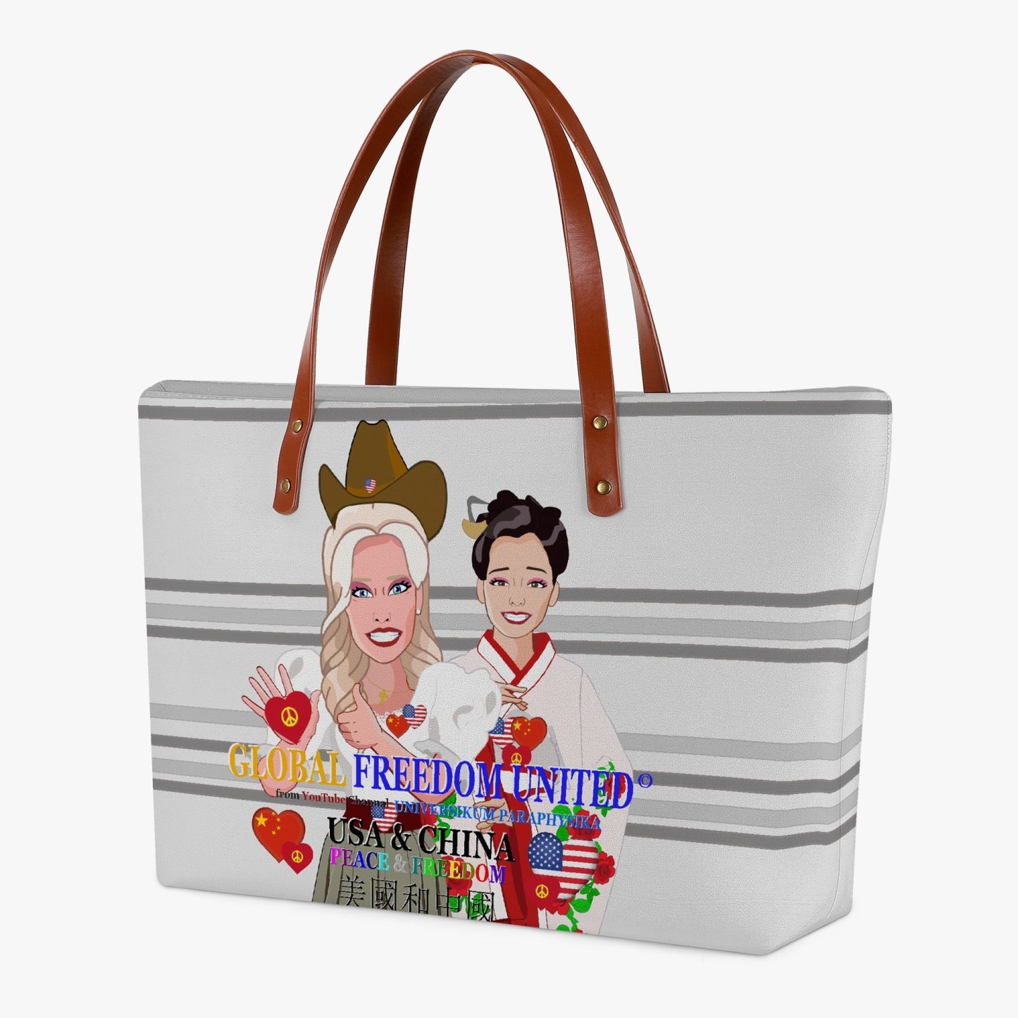 GLOBAL FREEDOM UNITED© WOMEN CHINA & USA OLD PEACE GREY Classic Diving Cloth Tote Bag