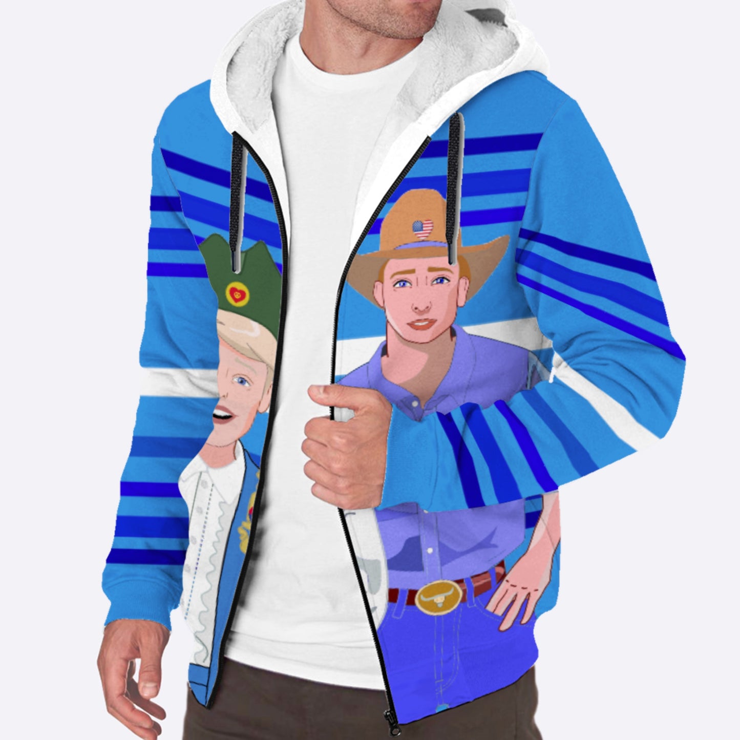 Plush Hoodie GLOBAL FREEDOM UNITED© Men Serbia & USA Deep Blue