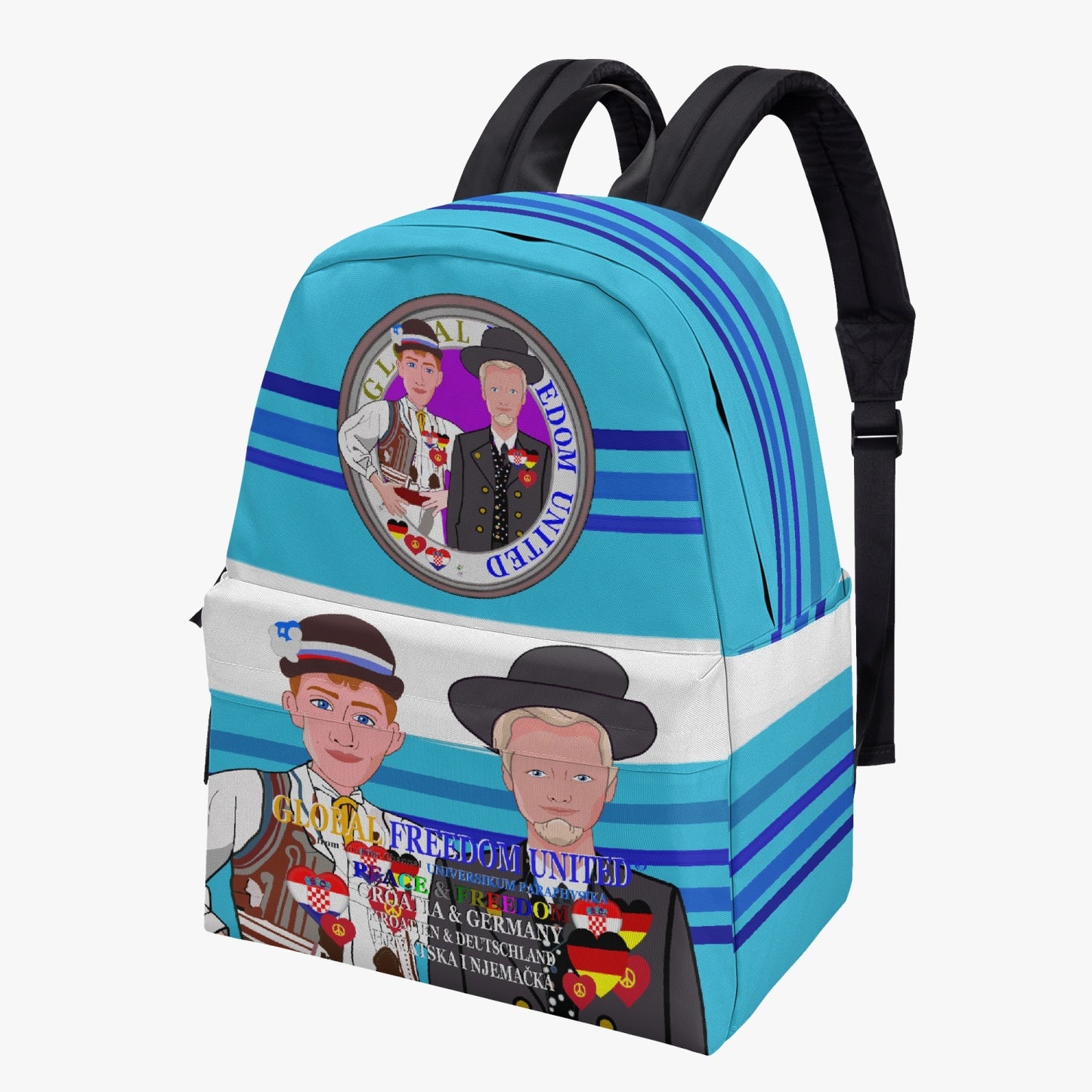 GLOBAL FREEDOM UNITED© Men Croatia & Germany BLUE All-over-print Canvas Backpack