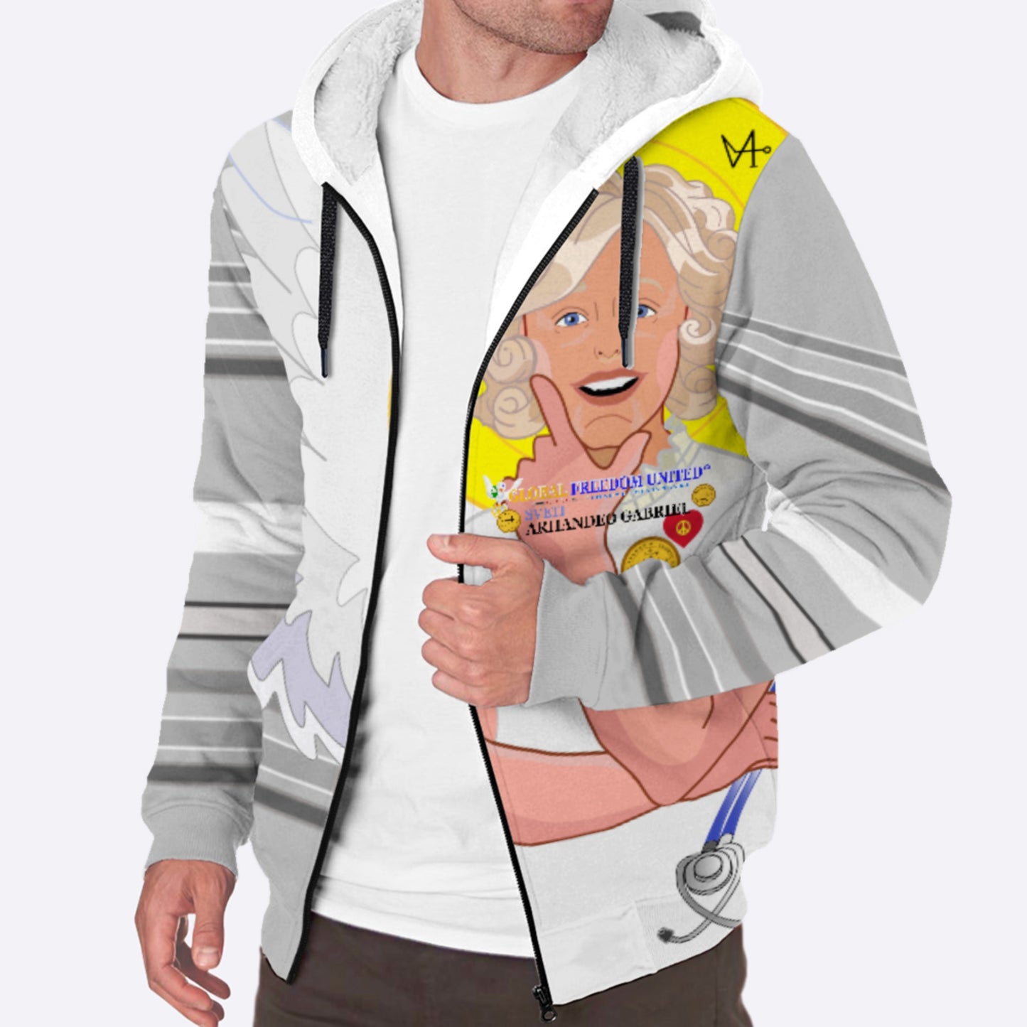 Plush Hoodie GLOBAL FREEDOM UNITED© Archangel Gabriel Croatia Grey