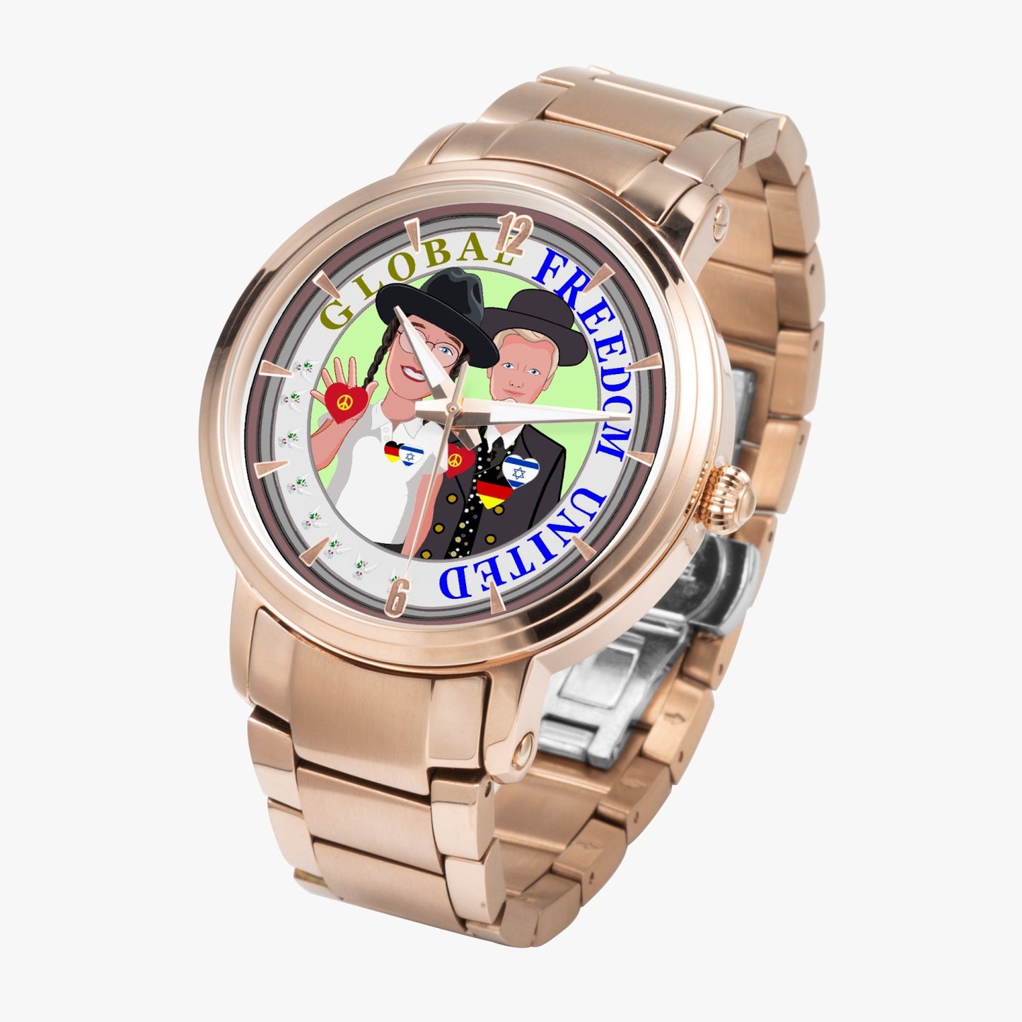 New Steel Strap Automatic Watch (With Indicators) GLOBAL FREEDOM UNITED© MEN GERMANY & ISRAEL