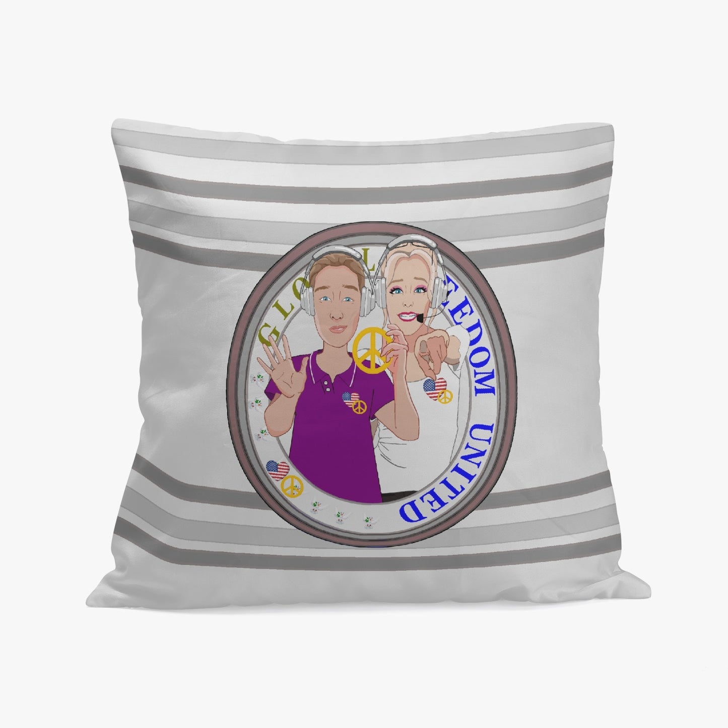 Pillow Cover GLOBAL FREEDOM UNITED©  Couple USA Wight American Grey