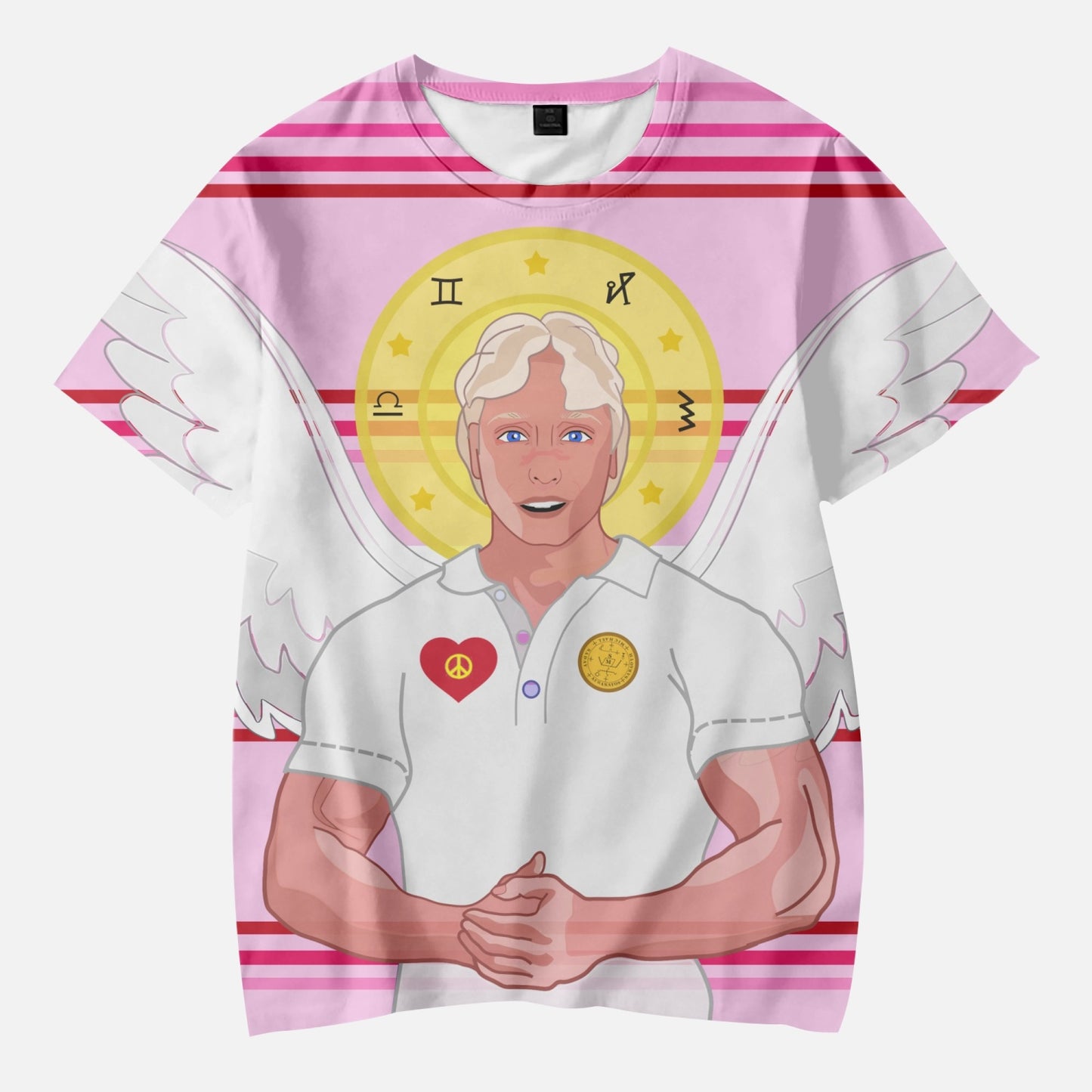 AOP Kids' Short T-Shirts GLOBAL FREEDOM UNITED ARCHANGEL MICHAEL HEBREW PINK2