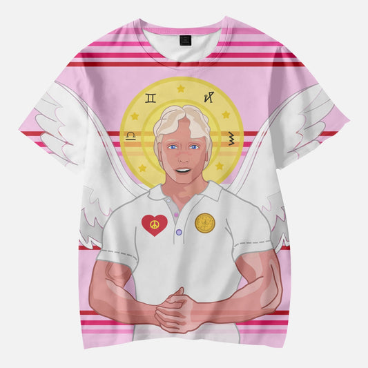 AOP Kids' Short T-Shirts GLOBAL FREEDOM UNITED ARCHANGEL MICHAEL HEBREW PINK2