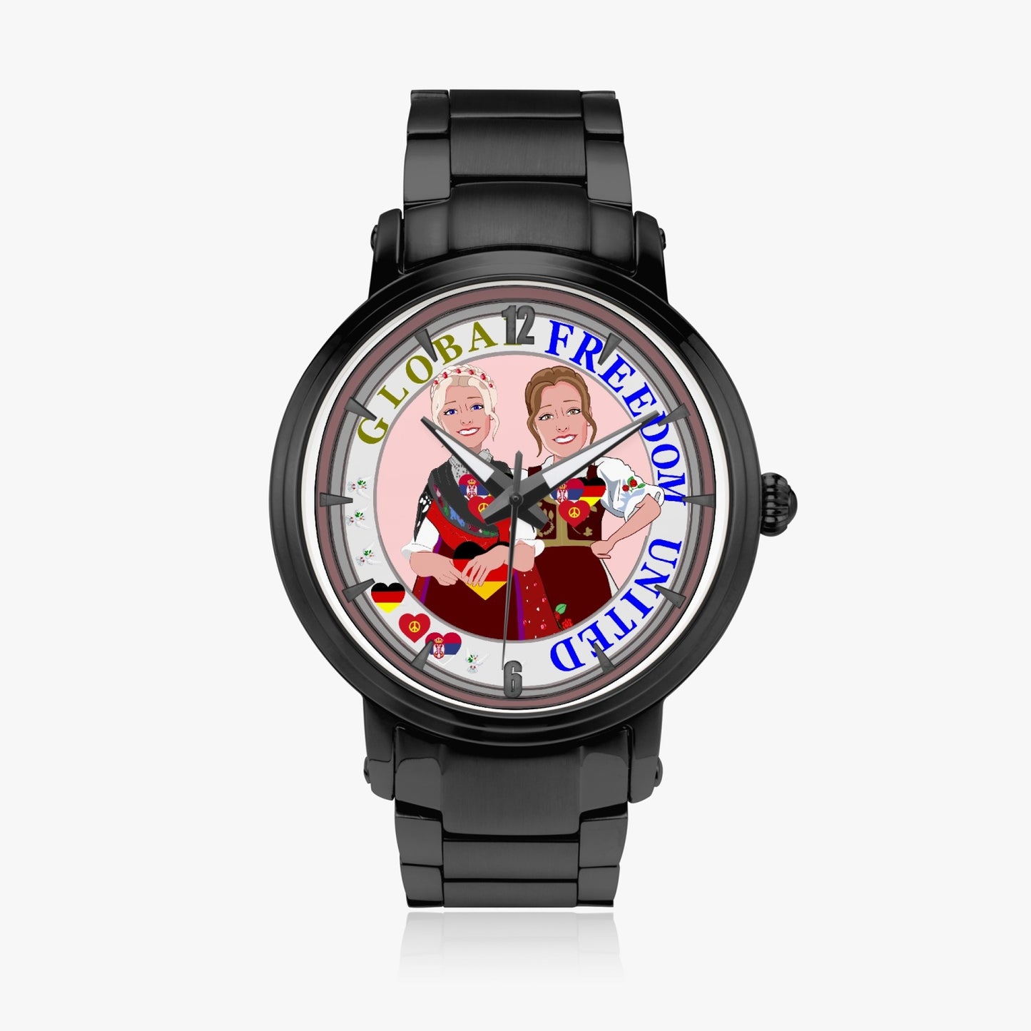 New Steel Strap Automatic Watch (With Indicators) GLOBAL FREEDOM UNITED© Women Serbia & Germany BROWN HAIR